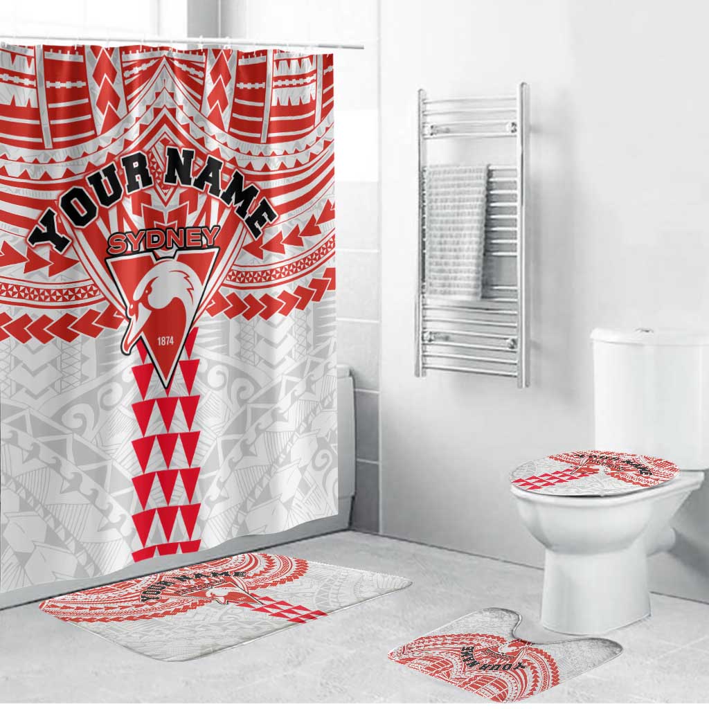 Personalized Sydney Swans Bathroom Set Polynesian Tribal Pattern Heritage Football