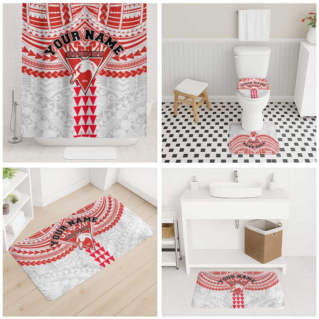 Personalized Sydney Swans Bathroom Set Polynesian Tribal Pattern Heritage Football