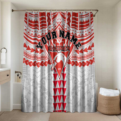Personalized Sydney Swans Bathroom Set Polynesian Tribal Pattern Heritage Football