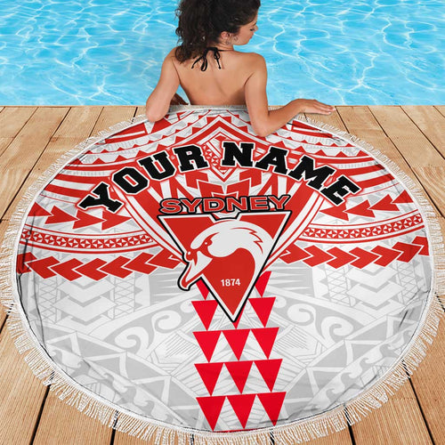 Personalized Sydney Swans Beach Blanket Polynesian Tribal Pattern Heritage Football