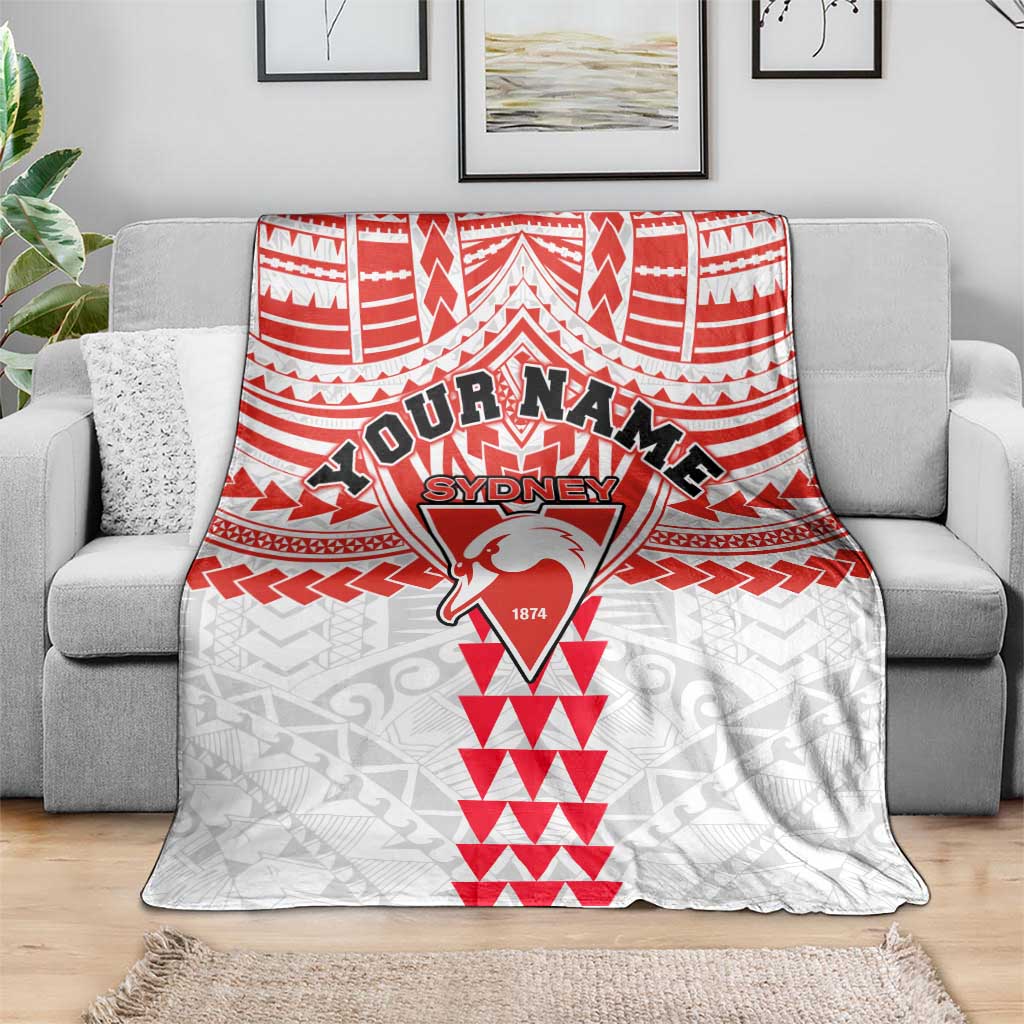 Personalized Sydney Swans Blanket Polynesian Tribal Pattern Heritage Football