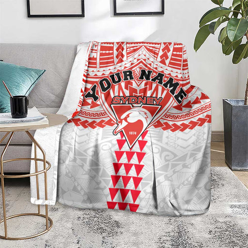 Personalized Sydney Swans Blanket Polynesian Tribal Pattern Heritage Football