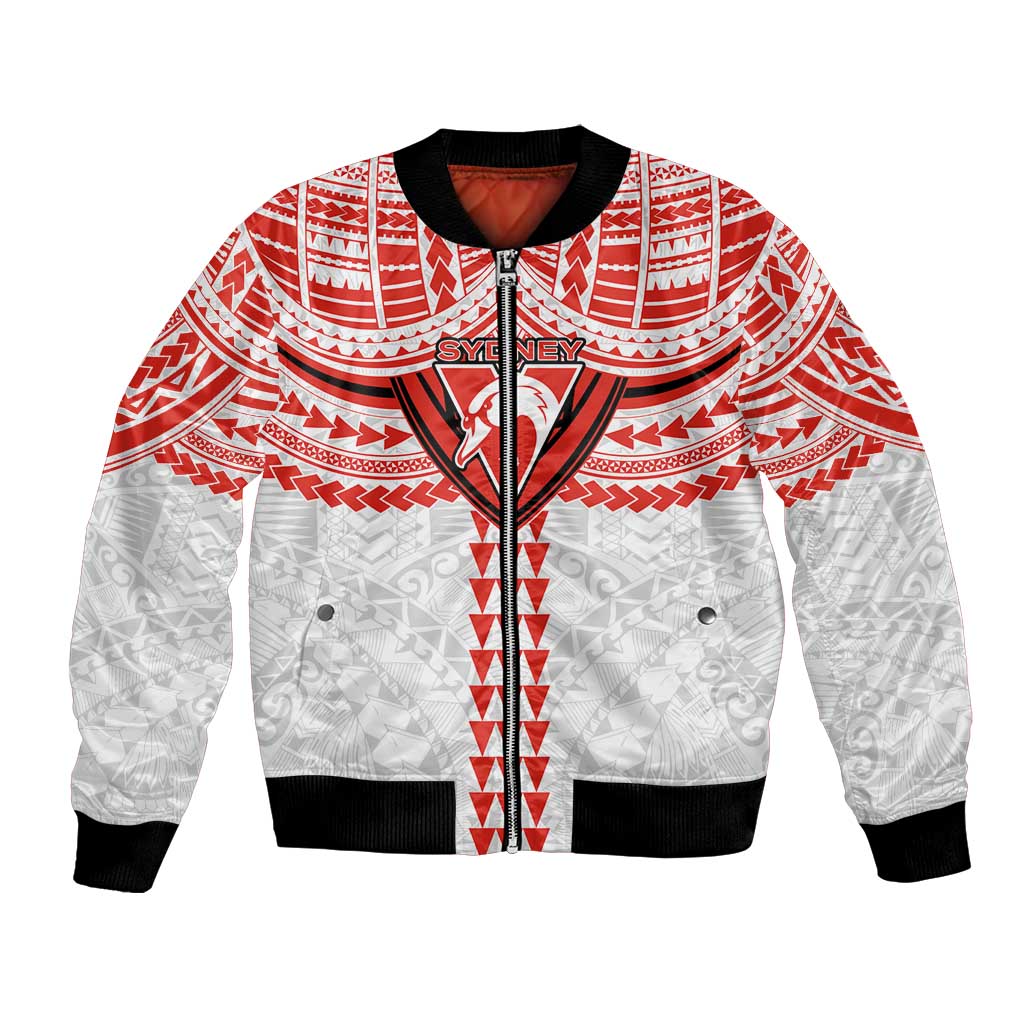 Personalized Sydney Swans Bomber Jacket Polynesian Tribal Pattern Heritage Football