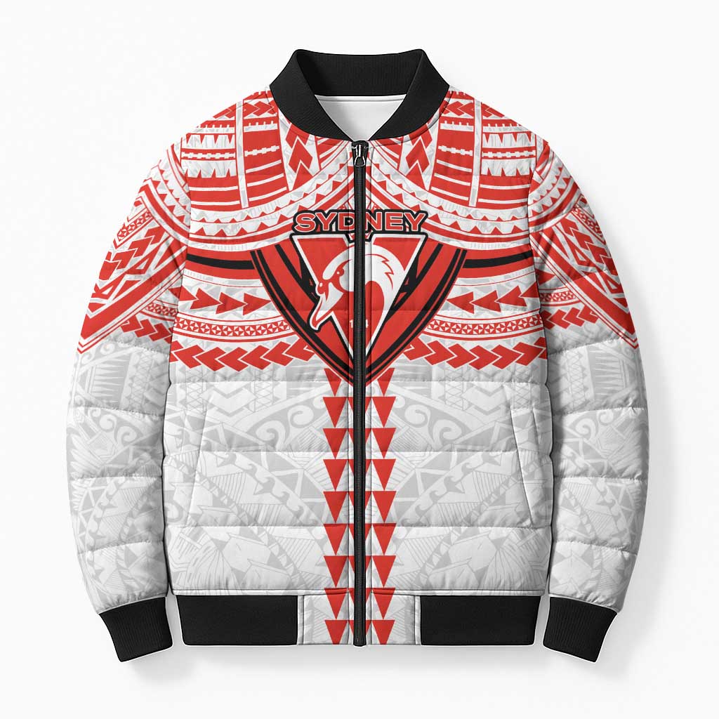 Personalized Sydney Swans Bomber Puffer Jacket Polynesian Tribal Pattern Heritage Football