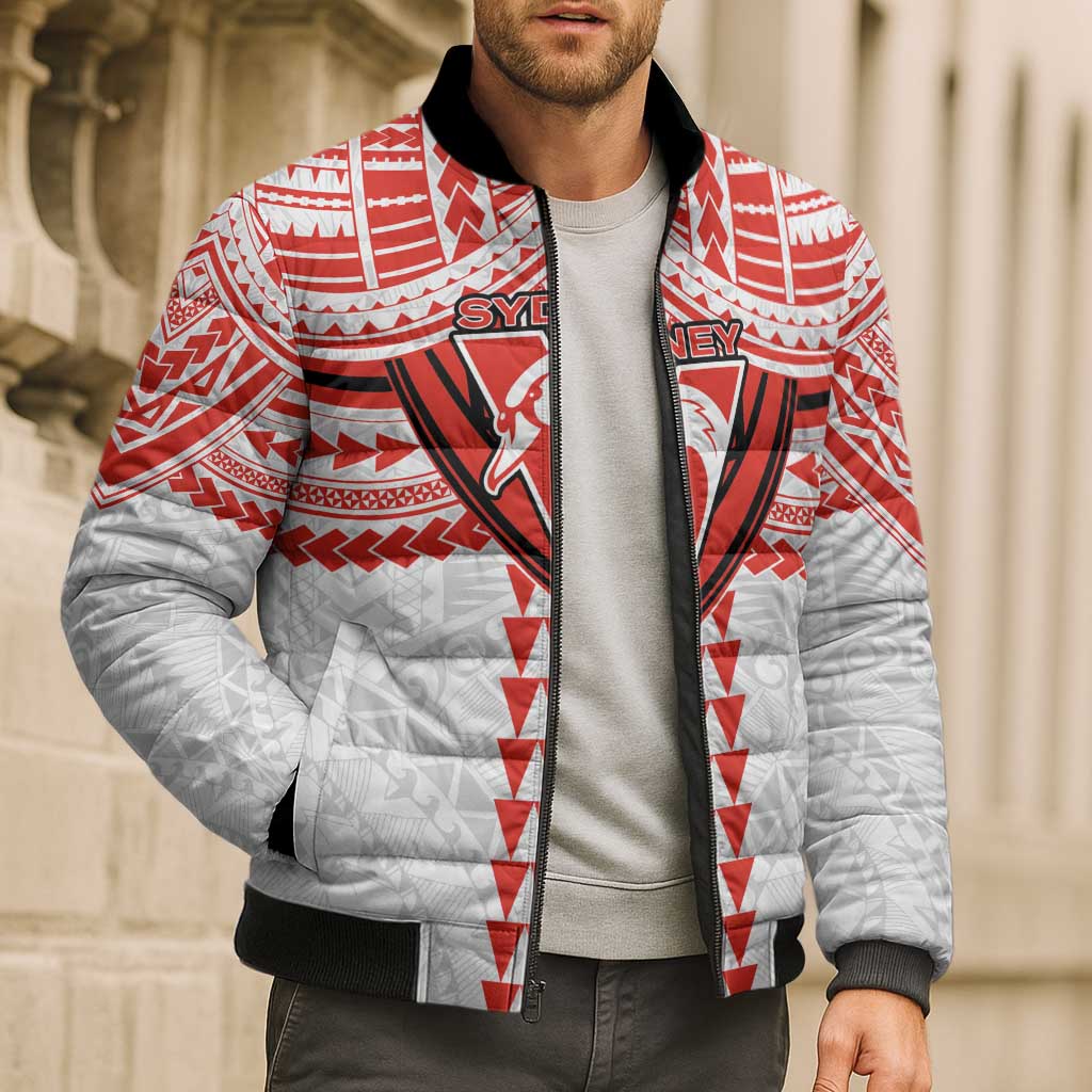 Personalized Sydney Swans Bomber Puffer Jacket Polynesian Tribal Pattern Heritage Football