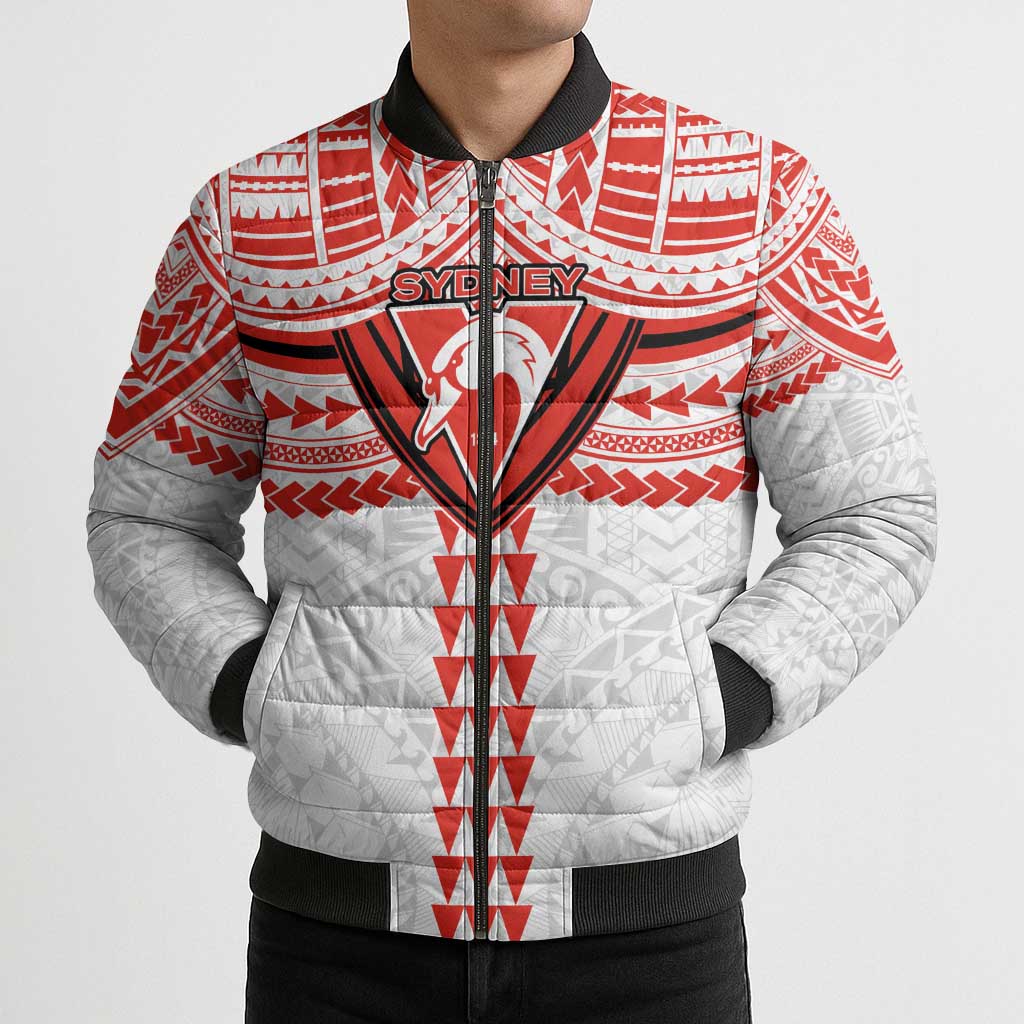 Personalized Sydney Swans Bomber Puffer Jacket Polynesian Tribal Pattern Heritage Football