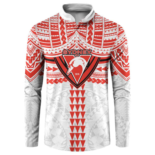 Personalized Sydney Swans Button Sweatshirt Polynesian Tribal Pattern Heritage Football