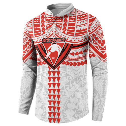 Personalized Sydney Swans Button Sweatshirt Polynesian Tribal Pattern Heritage Football