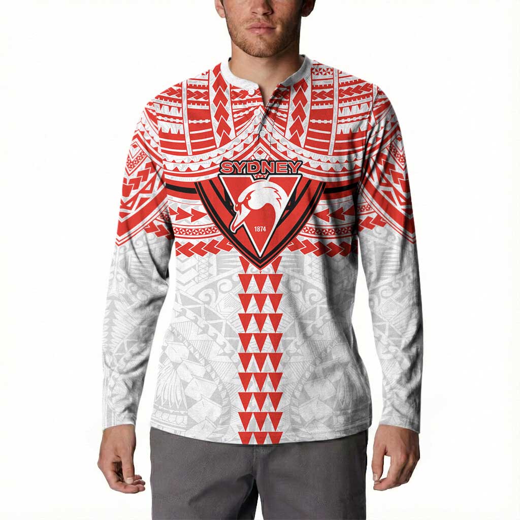 Personalized Sydney Swans Button Sweatshirt Polynesian Tribal Pattern Heritage Football