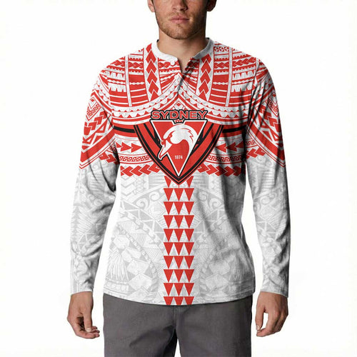Personalized Sydney Swans Button Sweatshirt Polynesian Tribal Pattern Heritage Football