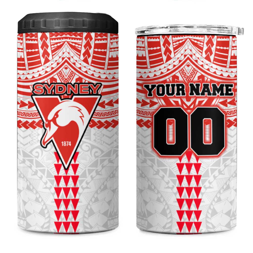 Personalized Sydney Swans 4 in 1 Can Cooler Tumbler Polynesian Tribal Pattern Heritage Football