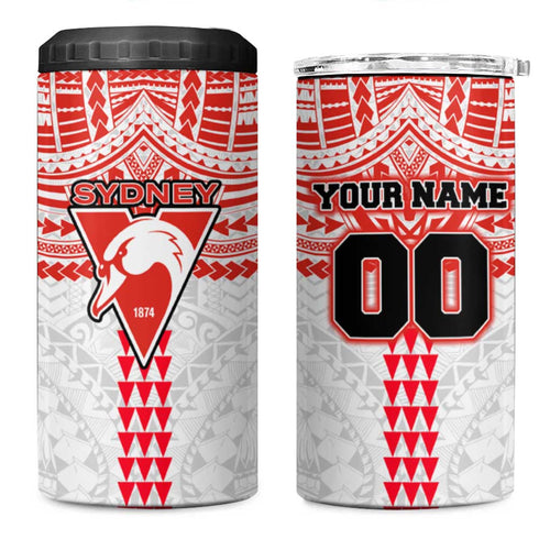 Personalized Sydney Swans 4 in 1 Can Cooler Tumbler Polynesian Tribal Pattern Heritage Football