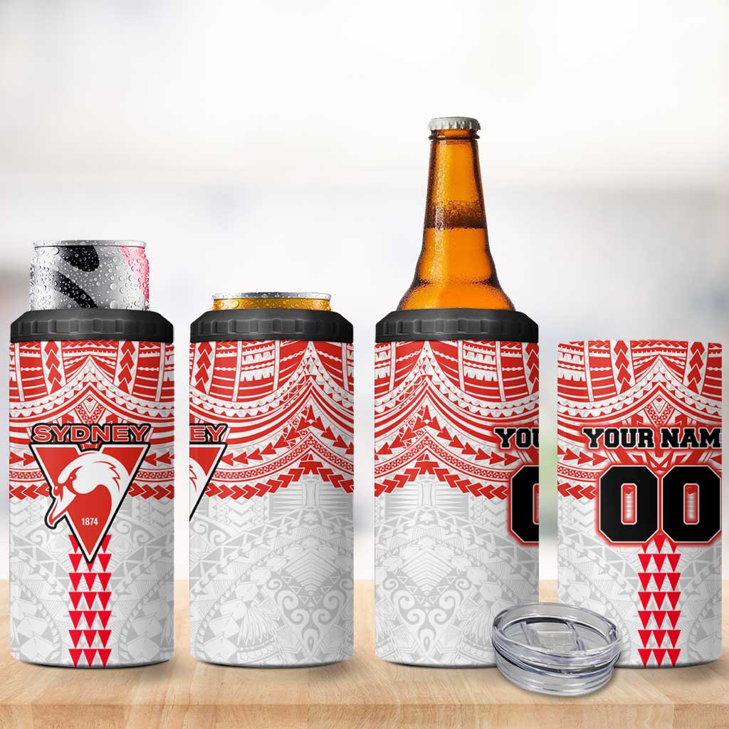 Personalized Sydney Swans 4 in 1 Can Cooler Tumbler Polynesian Tribal Pattern Heritage Football