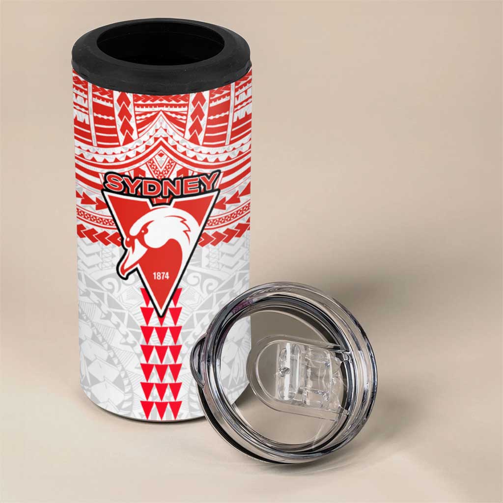 Personalized Sydney Swans 4 in 1 Can Cooler Tumbler Polynesian Tribal Pattern Heritage Football