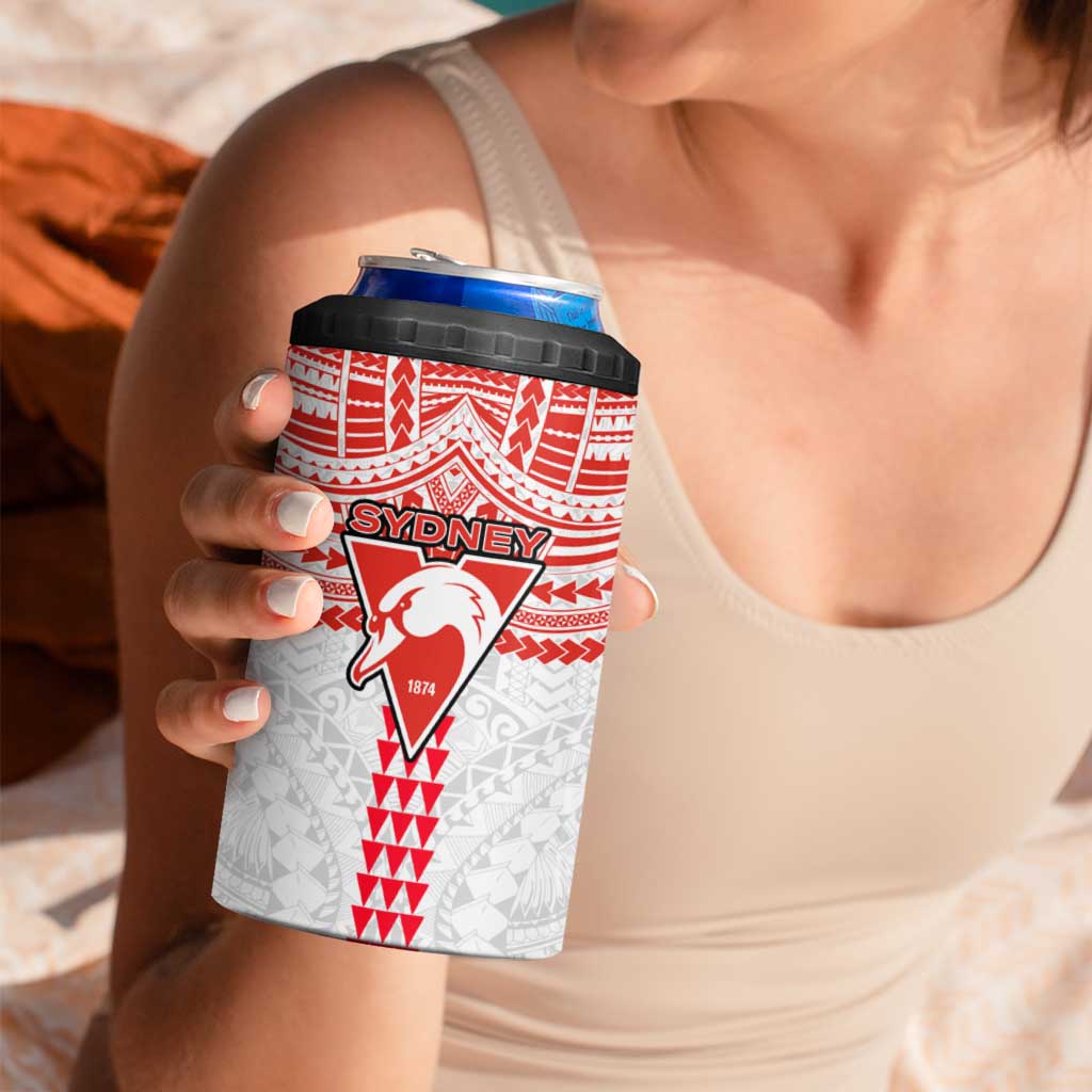 Personalized Sydney Swans 4 in 1 Can Cooler Tumbler Polynesian Tribal Pattern Heritage Football