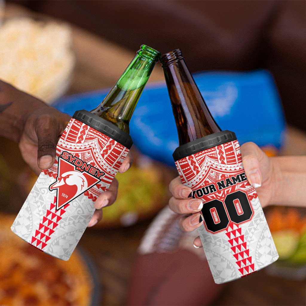 Personalized Sydney Swans 4 in 1 Can Cooler Tumbler Polynesian Tribal Pattern Heritage Football