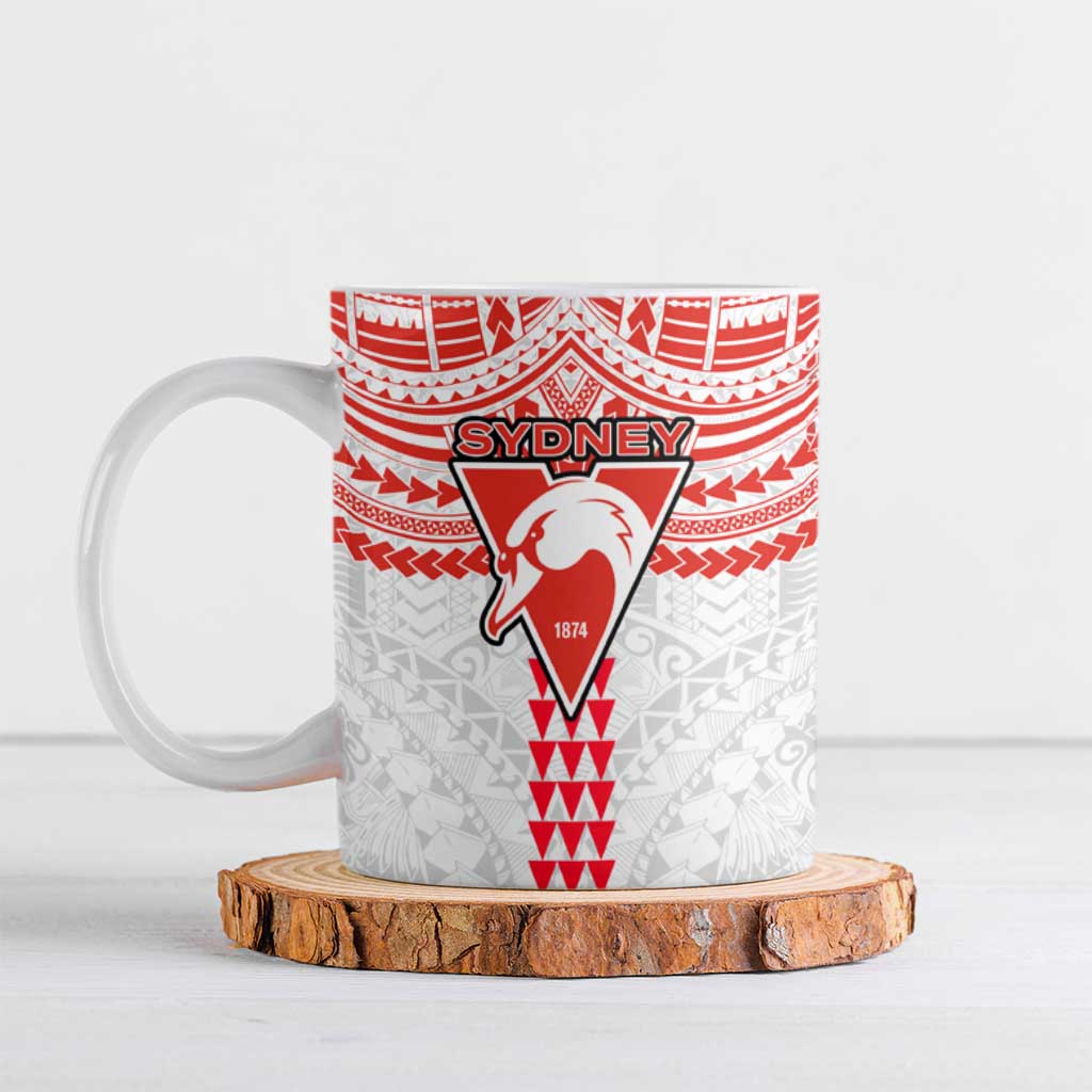 Personalized Sydney Swans Ceramic Mug Polynesian Tribal Pattern Heritage Football