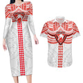Personalized Sydney Swans Couples Matching Long Sleeve Bodycon Dress and Hawaiian Shirt Polynesian Tribal Pattern Heritage Football