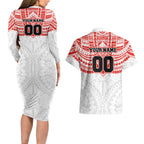 Personalized Sydney Swans Couples Matching Long Sleeve Bodycon Dress and Hawaiian Shirt Polynesian Tribal Pattern Heritage Football