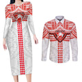 Personalized Sydney Swans Couples Matching Long Sleeve Bodycon Dress and Long Sleeve Button Shirt Polynesian Tribal Pattern Heritage Football