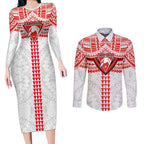 Personalized Sydney Swans Couples Matching Long Sleeve Bodycon Dress and Long Sleeve Button Shirt Polynesian Tribal Pattern Heritage Football