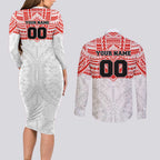 Personalized Sydney Swans Couples Matching Long Sleeve Bodycon Dress and Long Sleeve Button Shirt Polynesian Tribal Pattern Heritage Football