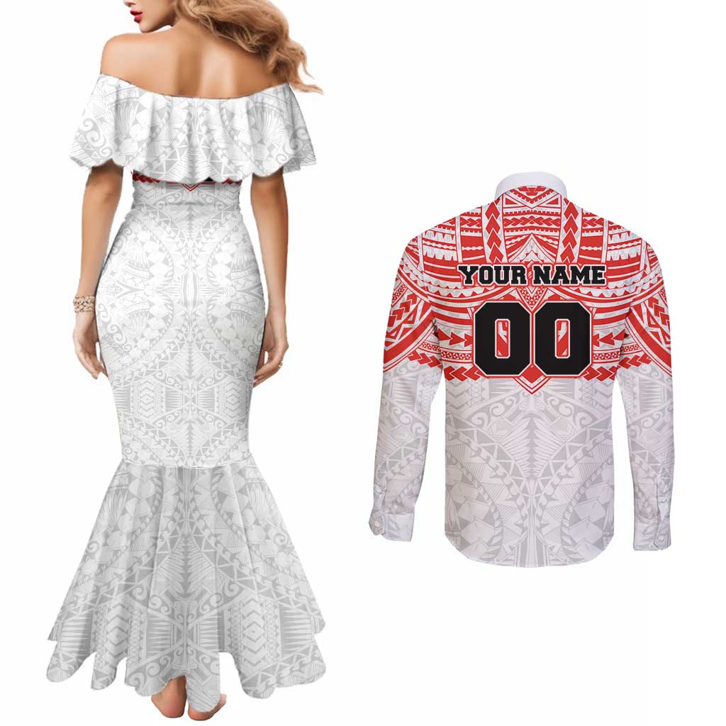 Personalized Sydney Swans Couples Matching Mermaid Dress and Long Sleeve Button Shirt Polynesian Tribal Pattern Heritage Football