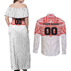 Personalized Sydney Swans Couples Matching Off Shoulder Maxi Dress and Long Sleeve Button Shirt Polynesian Tribal Pattern Heritage Football