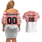 Personalized Sydney Swans Couples Matching Off Shoulder Short Dress and Hawaiian Shirt Polynesian Tribal Pattern Heritage Football