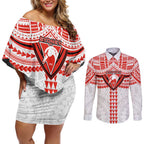 Personalized Sydney Swans Couples Matching Off Shoulder Short Dress and Long Sleeve Button Shirt Polynesian Tribal Pattern Heritage Football