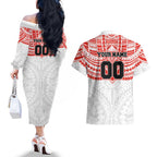 Personalized Sydney Swans Couples Matching Off The Shoulder Long Sleeve Dress and Hawaiian Shirt Polynesian Tribal Pattern Heritage Football