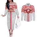 Personalized Sydney Swans Couples Matching Off The Shoulder Long Sleeve Dress and Long Sleeve Button Shirt Polynesian Tribal Pattern Heritage Football