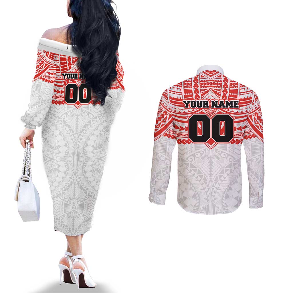 Personalized Sydney Swans Couples Matching Off The Shoulder Long Sleeve Dress and Long Sleeve Button Shirt Polynesian Tribal Pattern Heritage Football