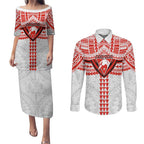 Personalized Sydney Swans Couples Matching Puletasi and Long Sleeve Button Shirt Polynesian Tribal Pattern Heritage Football