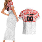 Personalized Sydney Swans Couples Matching Short Sleeve Bodycon Dress and Hawaiian Shirt Polynesian Tribal Pattern Heritage Football
