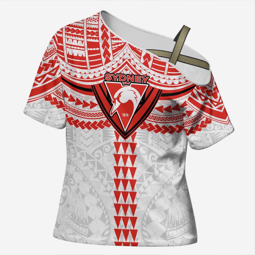 Personalized Sydney Swans Cross Shoulder Shirt Polynesian Tribal Pattern Heritage Football