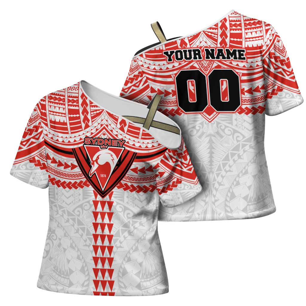 Personalized Sydney Swans Cross Shoulder Shirt Polynesian Tribal Pattern Heritage Football