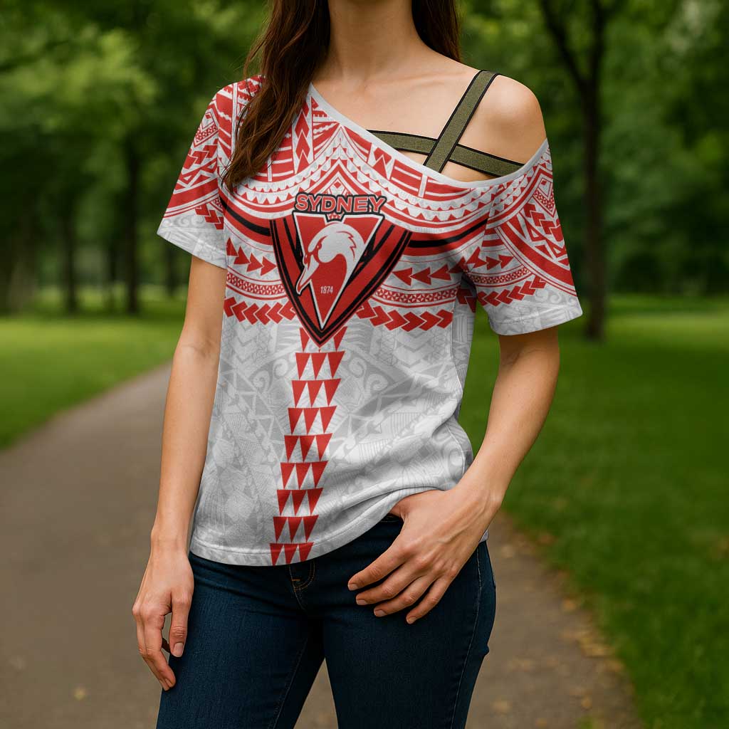 Personalized Sydney Swans Cross Shoulder Shirt Polynesian Tribal Pattern Heritage Football