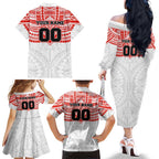 Personalized Sydney Swans Family Matching Off The Shoulder Long Sleeve Dress and Hawaiian Shirt Polynesian Tribal Pattern Heritage Football