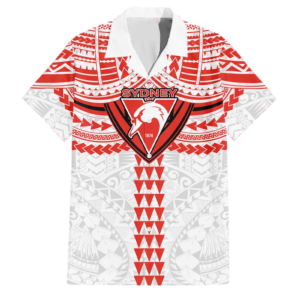 Personalized Sydney Swans Family Matching Off Shoulder Short Dress and Hawaiian Shirt Polynesian Tribal Pattern Heritage Football