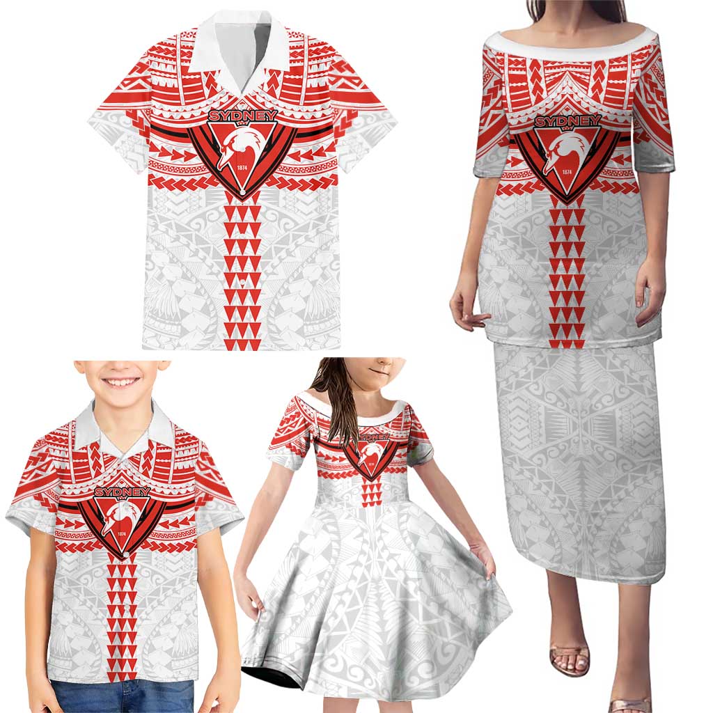 Personalized Sydney Swans Family Matching Puletasi and Hawaiian Shirt Polynesian Tribal Pattern Heritage Football