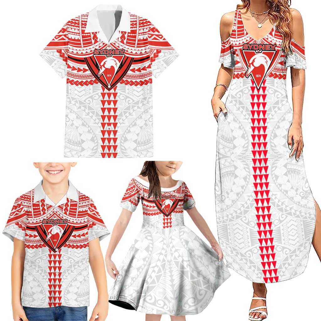 Personalized Sydney Swans Family Matching Summer Maxi Dress and Hawaiian Shirt Polynesian Tribal Pattern Heritage Football