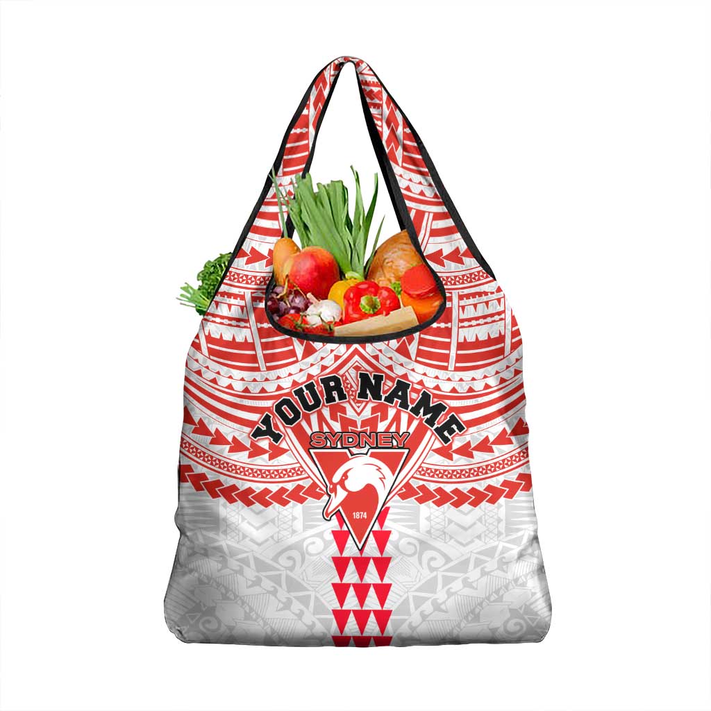Personalized Sydney Swans Grocery Bag Polynesian Tribal Pattern Heritage Football