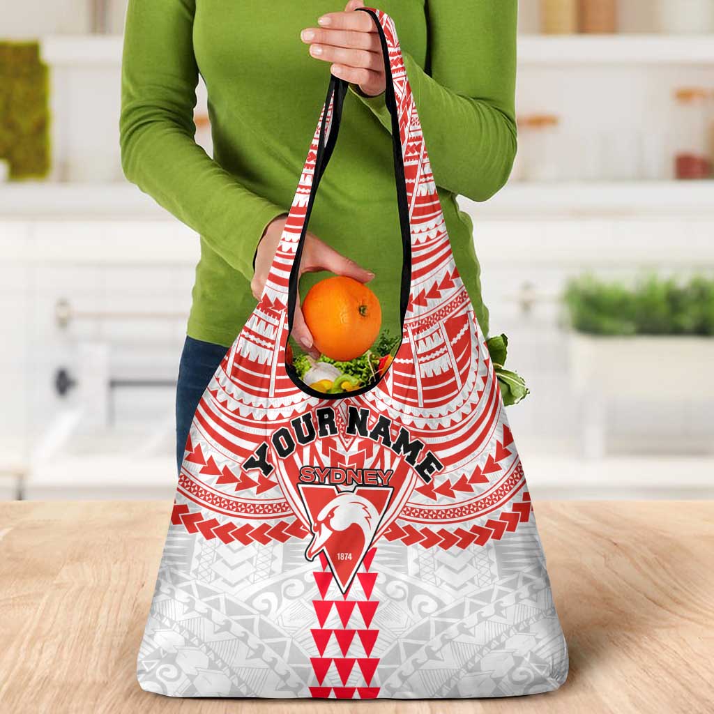 Personalized Sydney Swans Grocery Bag Polynesian Tribal Pattern Heritage Football