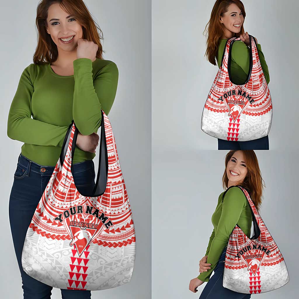 Personalized Sydney Swans Grocery Bag Polynesian Tribal Pattern Heritage Football