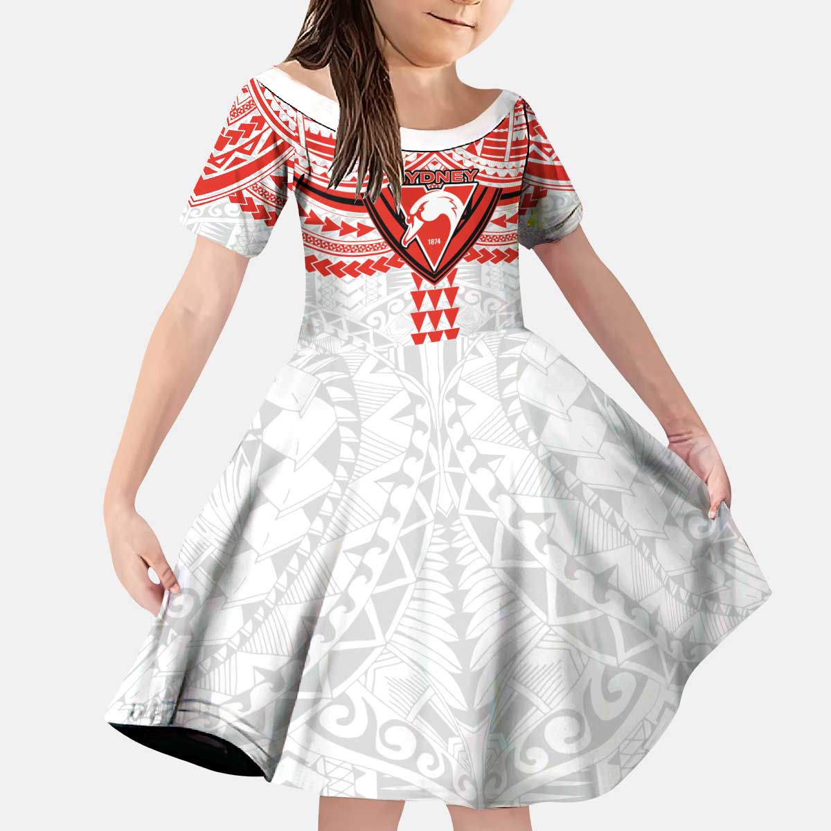 Personalized Sydney Swans Kid Short Sleeve Dress Polynesian Tribal Pattern Heritage Football