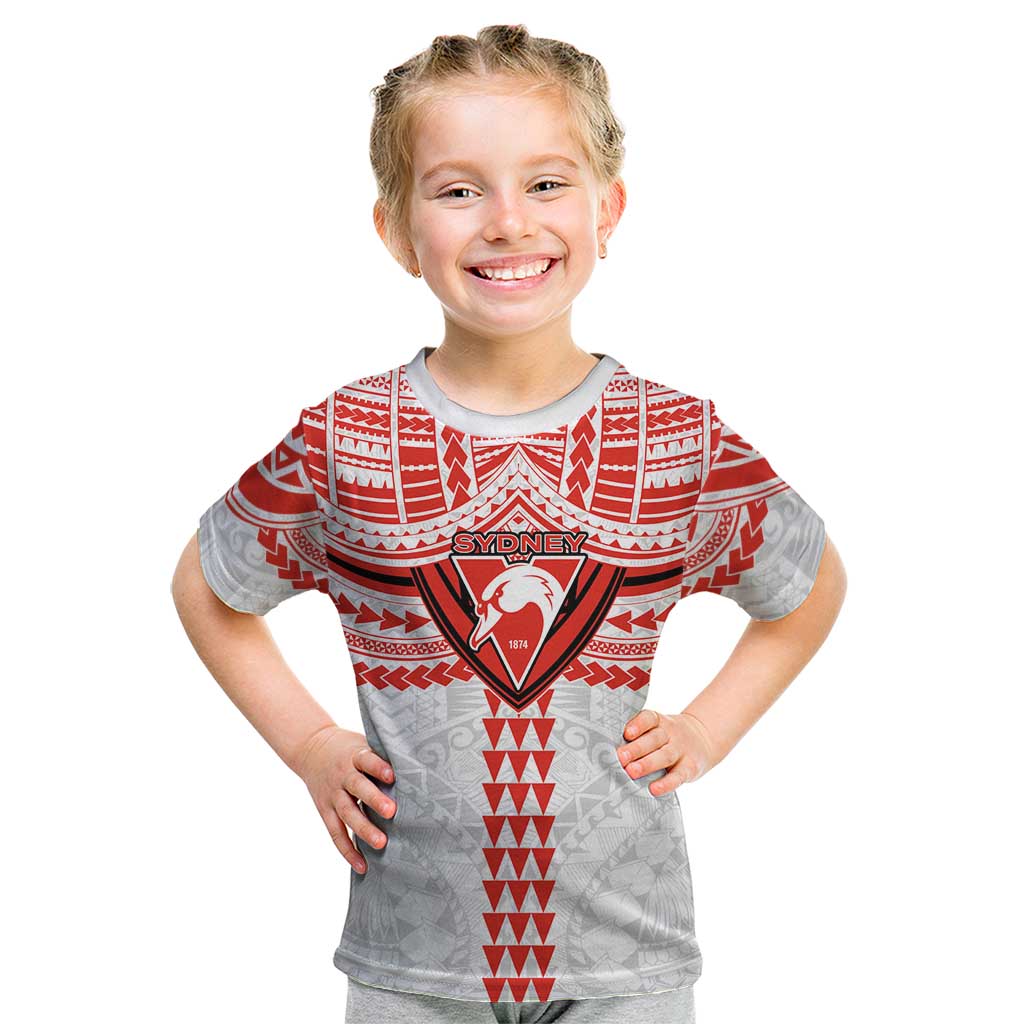 Personalized Sydney Swans Kid T Shirt Polynesian Tribal Pattern Heritage Football