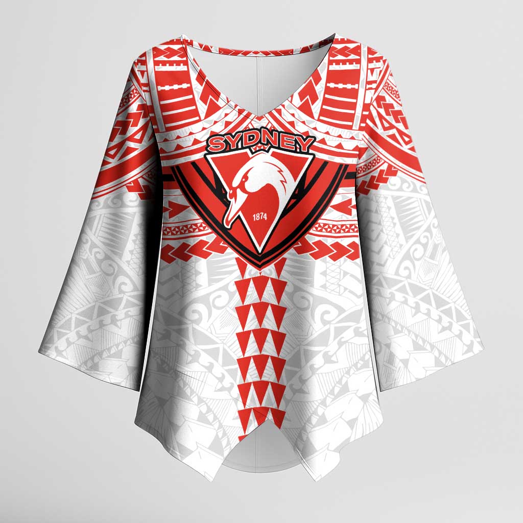 Personalized Sydney Swans Kimono Sleeve Blouse Polynesian Tribal Pattern Heritage Football