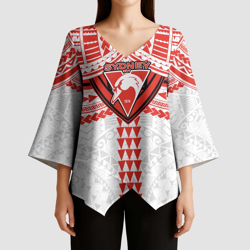 Personalized Sydney Swans Kimono Sleeve Blouse Polynesian Tribal Pattern Heritage Football