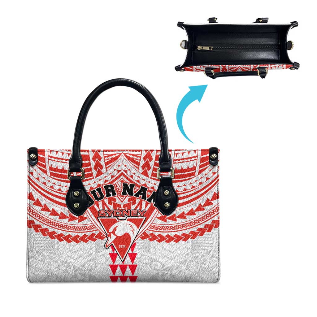 Personalized Sydney Swans Leather Bag Polynesian Tribal Pattern Heritage Football